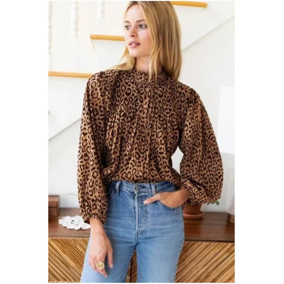 EMERSON FRY NWT India Collection Emmaline Org Cotton Animal Print Blouse // S - Picture 2 of 13